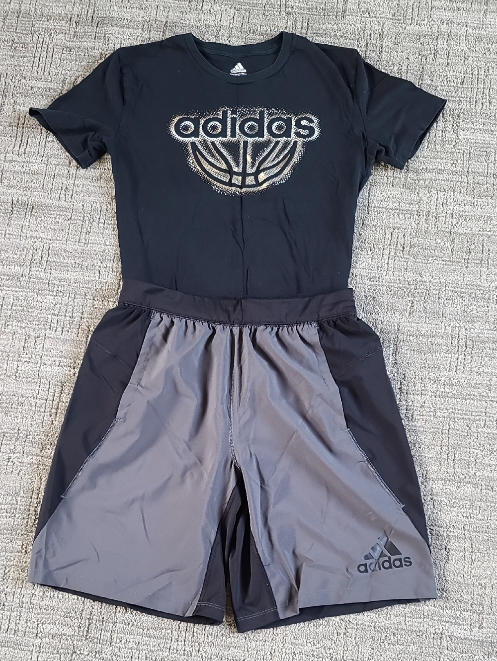 adidas Black Tee with Gray and Black Athletic Shorts